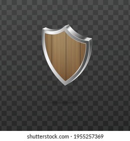 Protector de seguridad de protección de madera con marco plateado una ilustración vectorial 3d realista