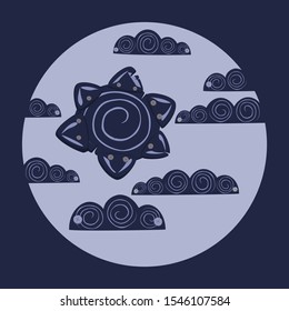 Wooden guiding star and clouds. Dark blue christmas card. EPS10 vector illustration.