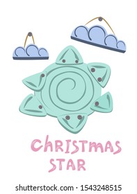 Wooden guiding star for merry christmas. Holiday card. EPS10 vector illustration.