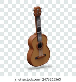 Wooden guitar in 3D style. Classical plucked stringed musical instrument