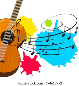 Wooden Guitar Music Notes Background Illustration Stock Vector (Royalty ...