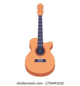 wooden guitar on a white background. studying a musical instrument. flat vector illustration.