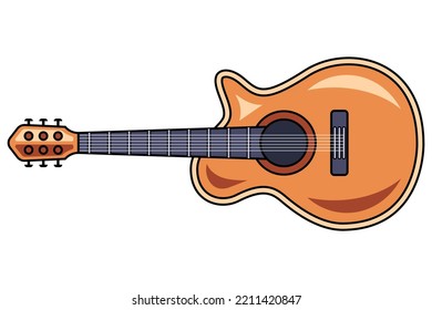 wooden guitar on a white background. studying a musical instrument. flat vector illustration.