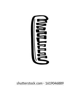 Wooden hair comb in doodle style isolated on white background. Hand drawn sketch. Zero waste concept. Vector outline illustration. Recycling, free plastic. Sign the subject of women's wardrobe.