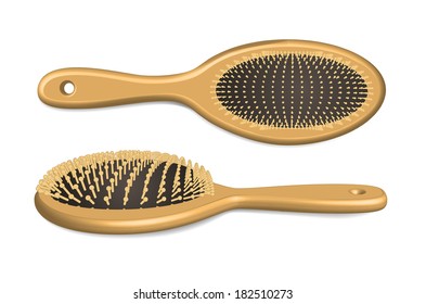 Wooden hairbrush isolated on white. Vector illustration