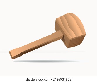 Martillo de madera para trabajos de carpintería sobre fondo blanco. Ilustración vectorial realista