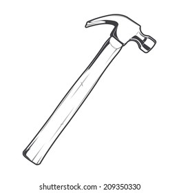 Wooden hammer isolated on a white background. Line art. Retro design. Vector illustration