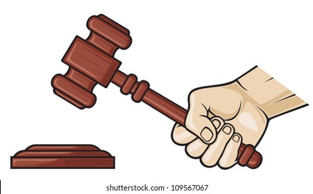 wooden hammer of judge or auctioneer in hand 