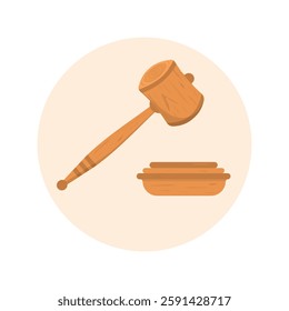 Wooden hammer, order or judgment concept flat design icon vector illustration