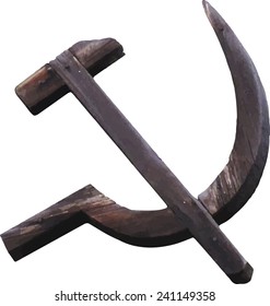 Wooden hammer and sickle. Vector element. Traced photo