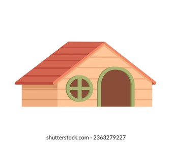 Wooden hamster house with window and door frame vector illustration isolated on white background