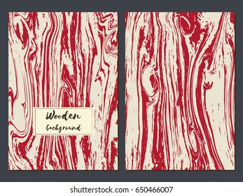 Wooden hand drawn texture background card templates. Ink, freehand watercolor paint, abstract stains, strokes. Vector geometric set of wedding invitations, posters, banners, flyers, brochures, booklet