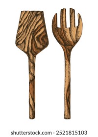 wooden hand drawn vector spatulas