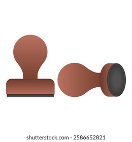 Wooden Handle Rubber Stamp Vector. Brown Wooden Stamp Element. Wooden Approval Stamp Icon.