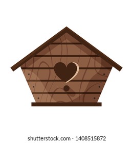 Wooden handmade bird house isolated on white background. Cartoon homemade nesting box for birds, ecology birdbox vector illustration