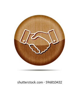 wooden handshake thin line design icon - vector illustration