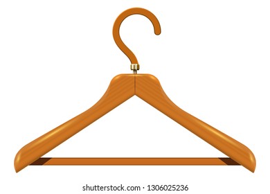 Wooden hanger for clothes isolated on white background. Wooden hook for hanging clothes. 
