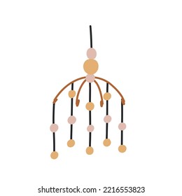 Wooden Hanging toy rattle for lullaby. Boho Baby Nursery Scandinavian Neutral Decor Element. Baby Shower Minimalist Clipart for Newborn