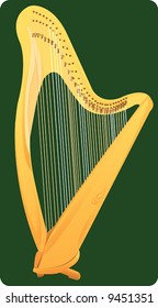  a wooden harp in green background	