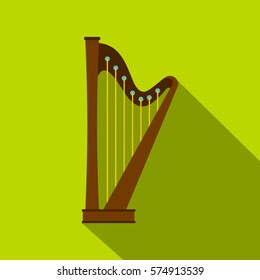 Wooden harp icon. Flat illustration of wooden harp vector icon for web   on lime background