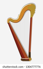 Wooden harp vector illustration. Classical string musical instrument. Harp icon.