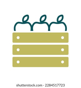 Wooden harvest box with apple vector icon. Graph symbol for agriculture, garden and plants web site and apps design, logo, app, UI