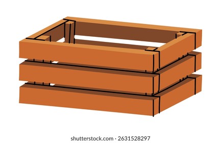 Wooden harvest box, isolated illustration. Gardening tools. Seasonal work. A product for agricultural crops. Suitable for ecology, garden, cleaning, household, packaging design, infographics