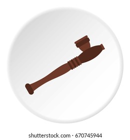 Wooden hashish pipe icon in flat circle isolated vector illustration for web