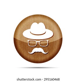 wooden hat with mustache and glasses isolated on a white background
