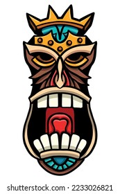 Wooden hawaiian tribal tiki mask - vector illustration