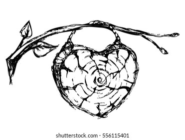 wooden heart in black and white graphics