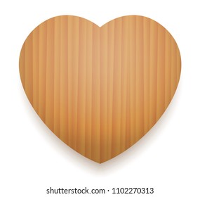 Wooden heart. Isolated wood textured 3d vector illustration on white background.