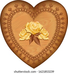 Wooden heart with roses and ornament