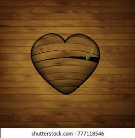 Wooden heart with sprout, nature love idea,  new love beginning symbol, Valentine day symbol, vector