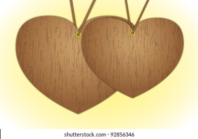 Wooden hearts hang for valentines day.