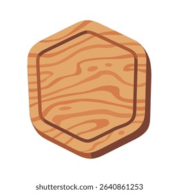 Wooden Hexagonal Plaque with Natural Grain Pattern on White Background for Design and Decoration