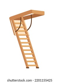 Wooden hidden attic ladder household equipment vector illustration isolated on white background