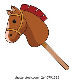 Wooden hobby horse stick toy vector illustration isolated. Playful vintage children toy perfect for nursery decor, kids room designs, and classic game themes.