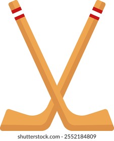 Wooden Hockey Sticks Illustration Isolated on White Background