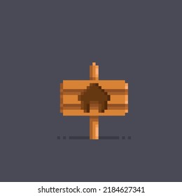 Wooden Home Sign In Pixel Art Style