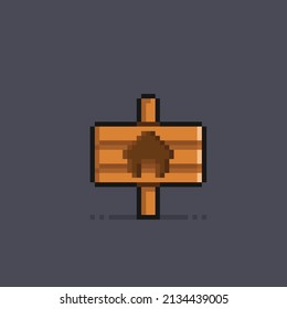 Wooden Home Sign In Pixel Style