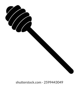 wooden honey dipper with grooves isolated on white background.