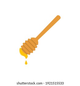 Wooden honey dipper icon. Honey dripping. Vector illustration.	