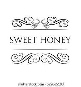 Wooden honey dipper, sketch style vector illustration isolated on white background. Sweet honey label, badge. Vector Illustration