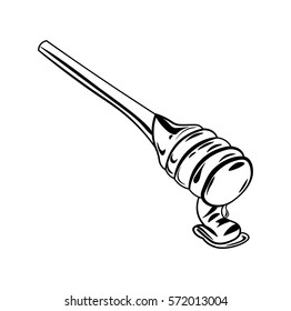 Wooden honey dipper, sketch style vector illustration isolated on white background. 