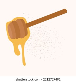 Wooden honey stick in doodle style isolated on white. Vector sticker with bee product