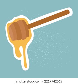 Wooden honey stick in doodle style isolated on white. Vector sticker with bee product