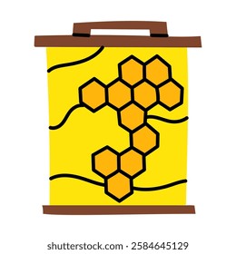 Wooden honeycomb frame with honey. tool for collecting honey from the hive. A beehive pattern with honey diamonds. Great for beekeeping maintenance. The illustration is colored flat, isolated on white