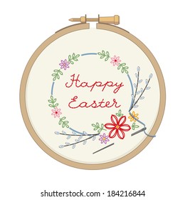 Wooden hoop with embroidery for Easter