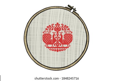 Wooden hoop with embroidery - hand drawn